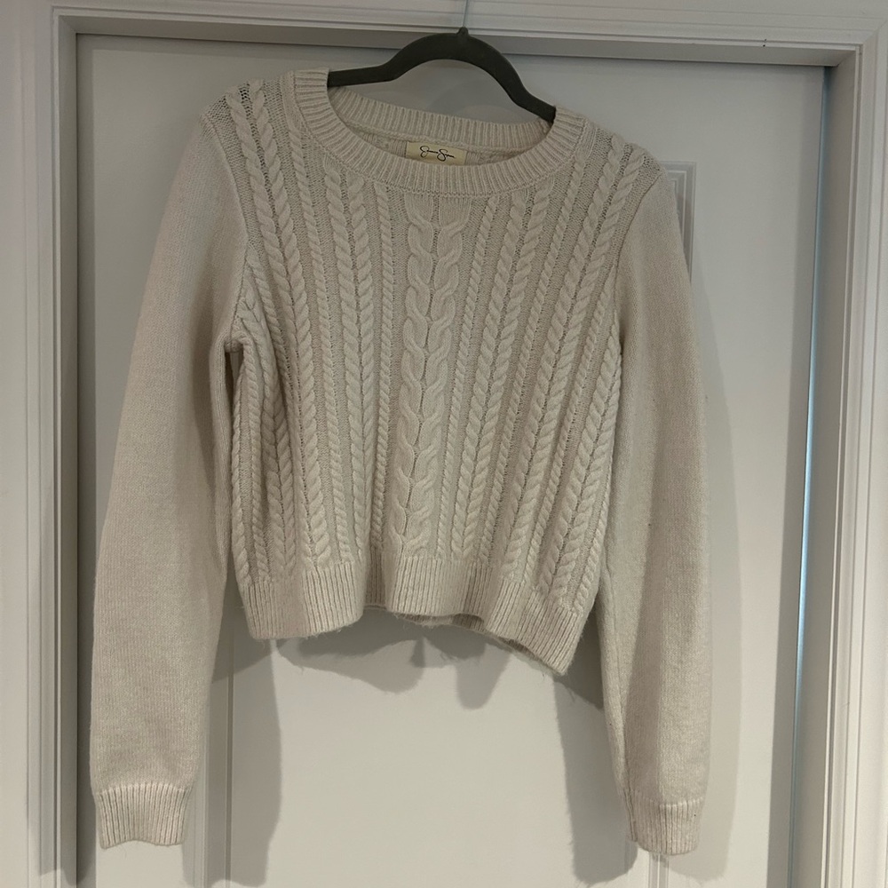 Jessica Simpson Cream Cable Knit Crew Neck Sweater